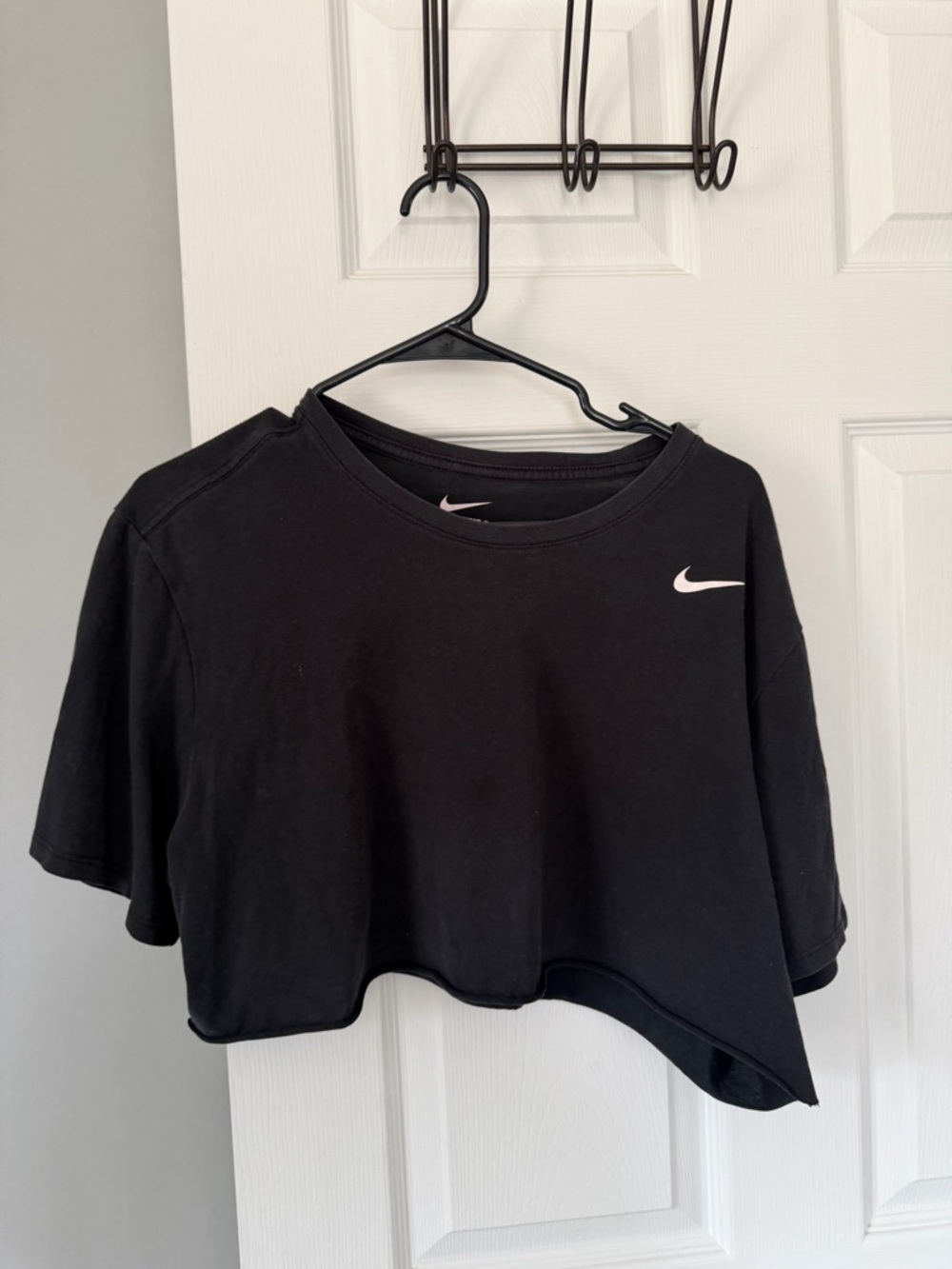 Nike Black Cropped Crew Tee with White Swoosh